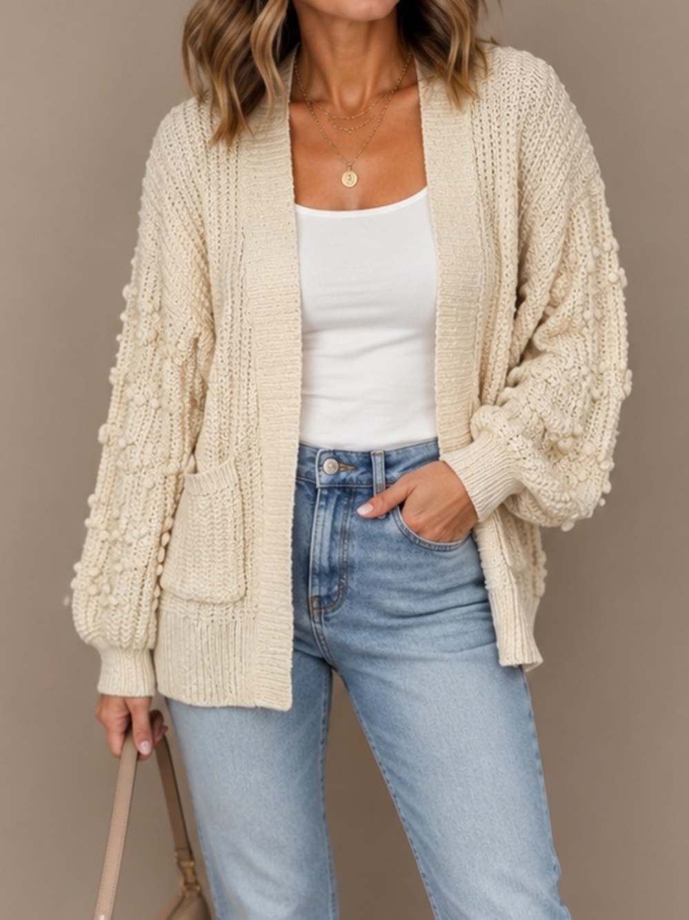 Madewell Knit Popcorn Pom Pom Chunky Cardigan Women's Sweater XS